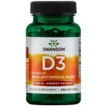 Витамины Swanson D3 125 мкг 5000 МЕ 250 желатиновых капсул